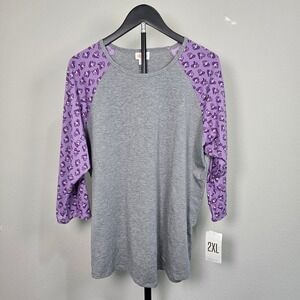 LuLaRoe Randy Baseball Tee Women 2XL Gray Purple Disney Donald Duck Raglan